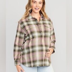 Old Navy Maternity Utility Plaid Flannel Boyfriend Shirt